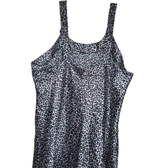 Womens Leopard Print Satin Slip Nightgown 2X Knee Length Black White - Picture 7 of 10